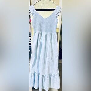 Old Navy Fit & Flare Non-Stretch Jean Smocked Midi Dress